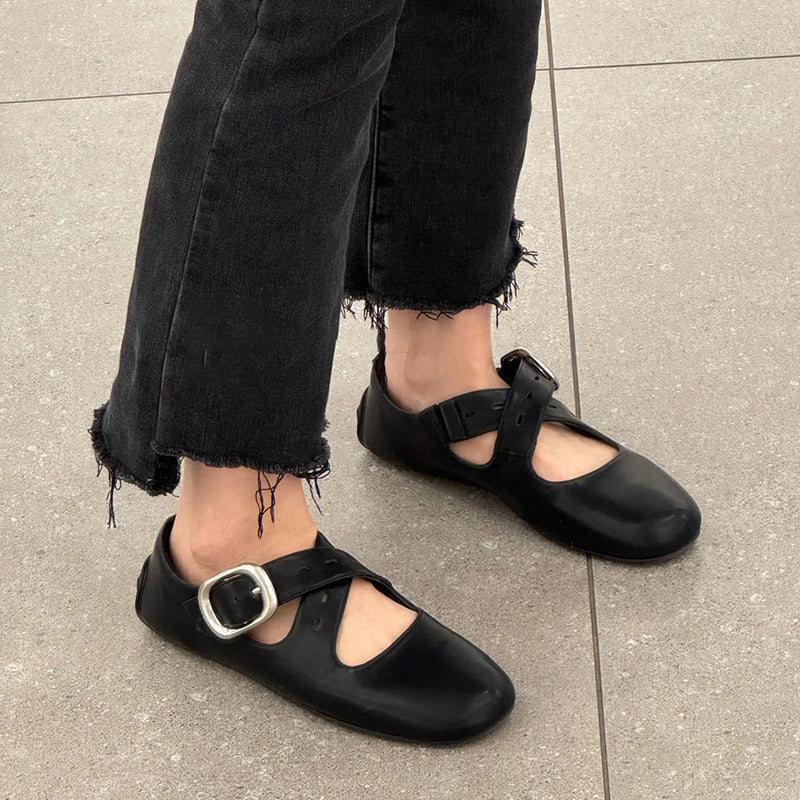 Damen Ballerinas Bequem Riemenverschluss Komfortschuhe Schuhe