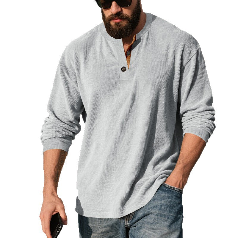 Herren Langarmshirt Strukturiert Modern Mit Knöpfen