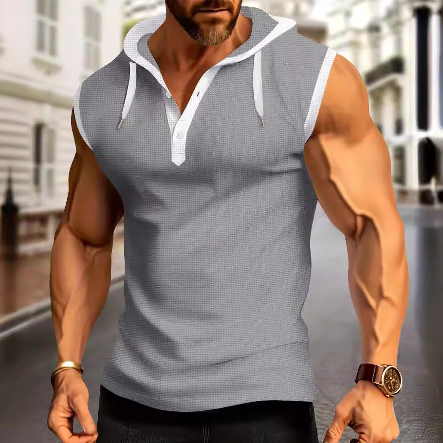 Herren Sportshirt Ärmellos Kapuzenpolo Modern