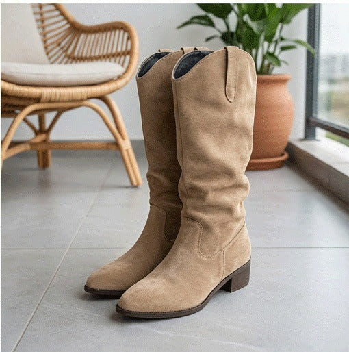 Damen Stiefel Wildleder Elegante Stretch Schnürsenkel