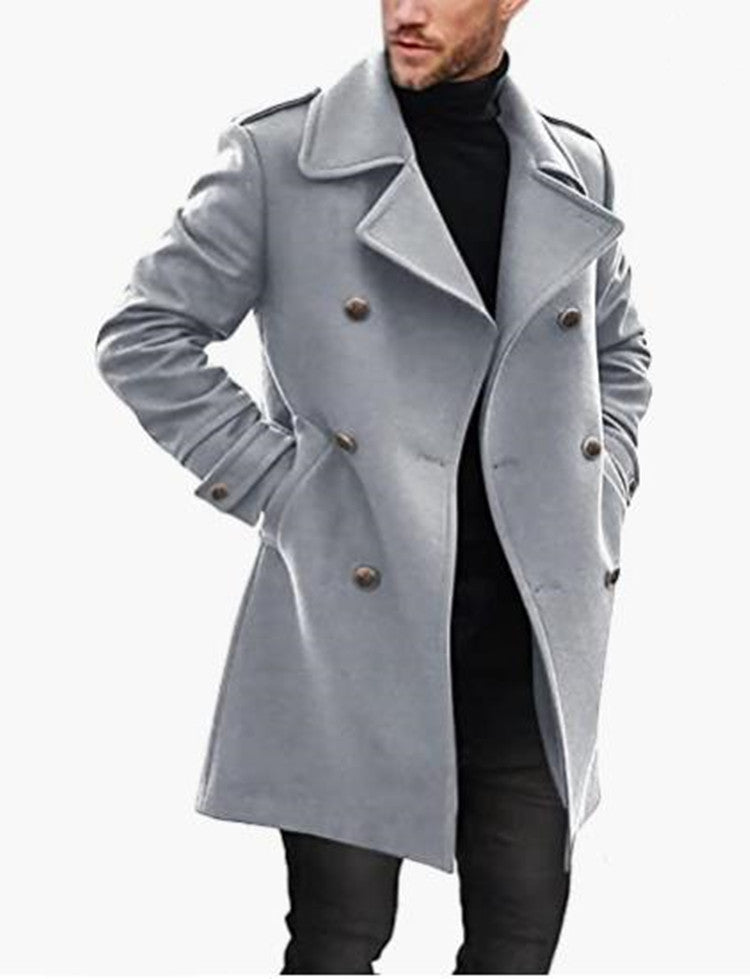 Herren Doppelknebelmantel Modern Elegent Schwarz