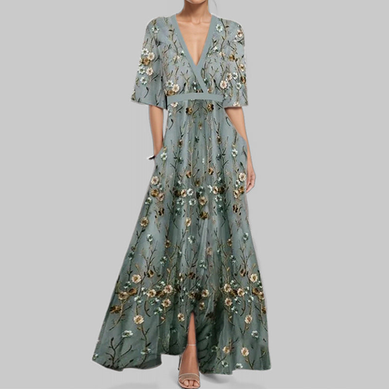 Elegantes Taillenkleid V-Ausschnitt Mit Schößchen
