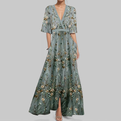 Elegantes Taillenkleid V-Ausschnitt Mit Schößchen