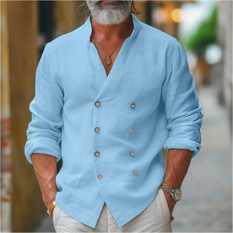 Herren Leinenhemd Modisch Stehkragen Elegantes Design