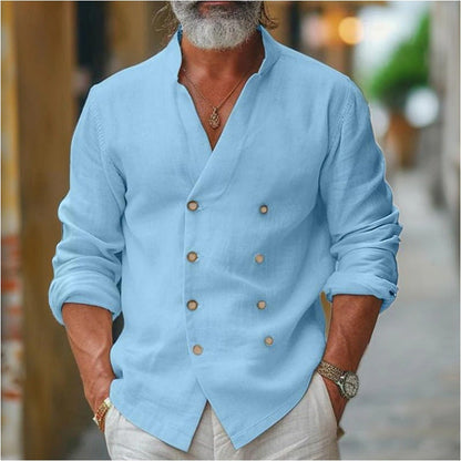 Herren Leinenhemd Modisch Stehkragen Elegantes Design