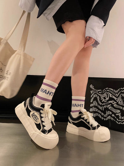 Damen Plateau Sneaker Sportlich Hoch Mit Breiter Sohle