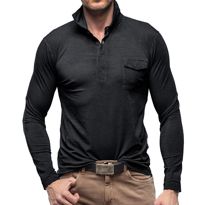 Herren Poloshirt Langarm Moderner Stehkragen Slimfit