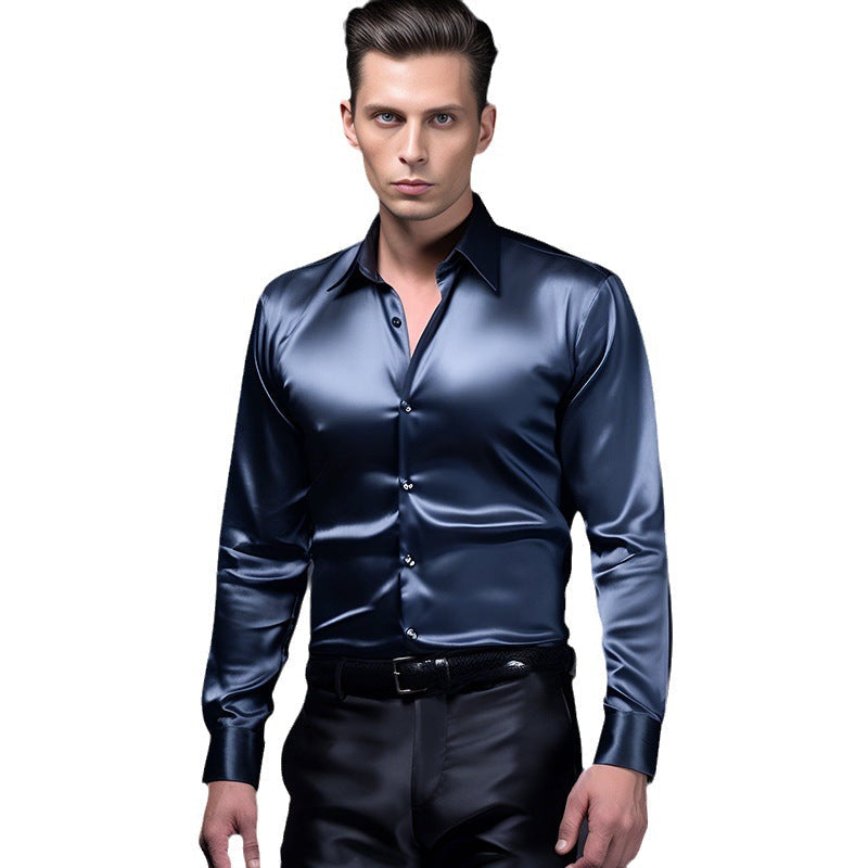Elegantes Herren-Hemd Satin Glänzend Modern