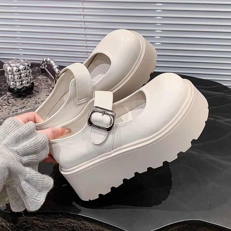 Damen Plattform Schuhe Mit Riemen Und Schnalle