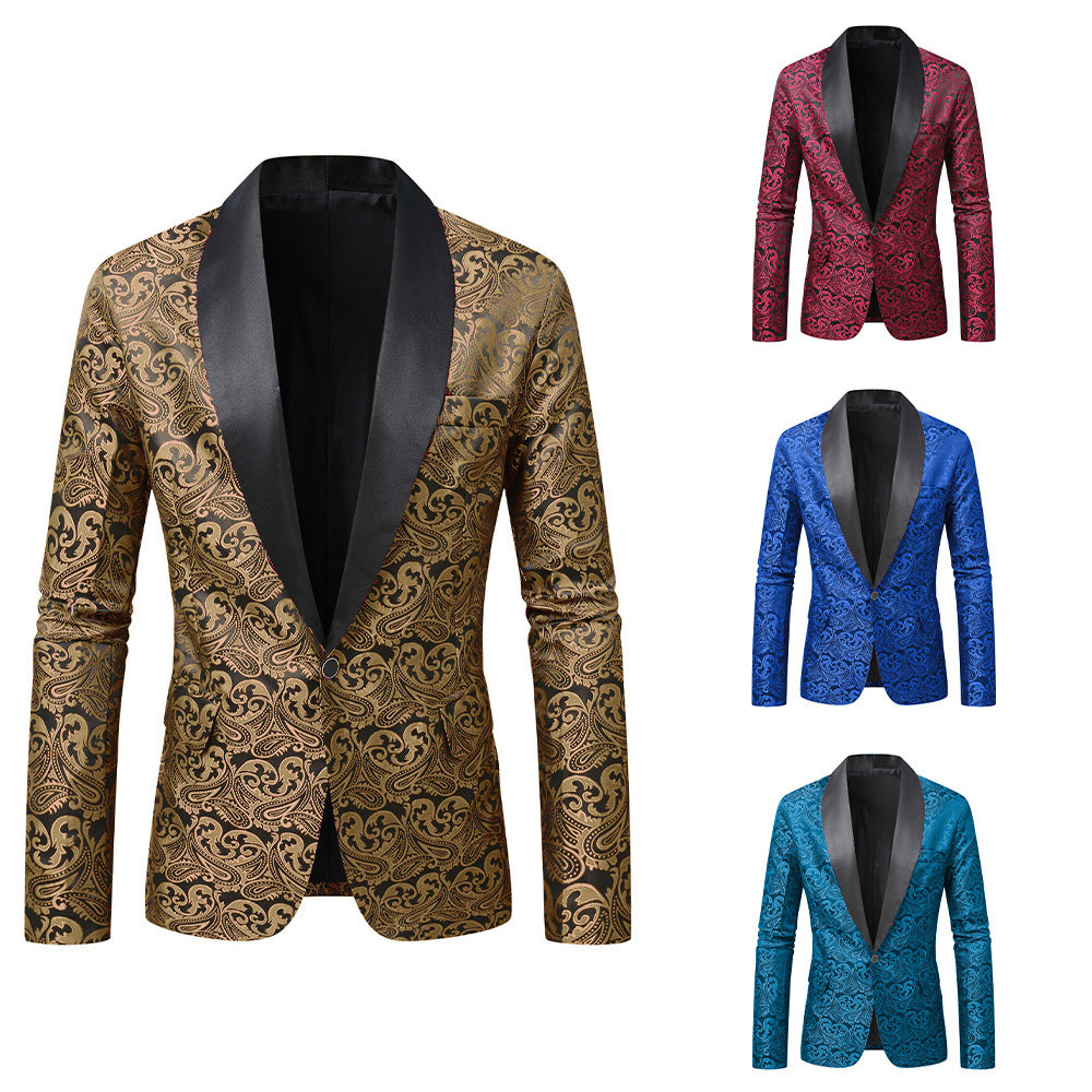 Herren Blazer Elegant Pailletten Paisley Muster Schwarz