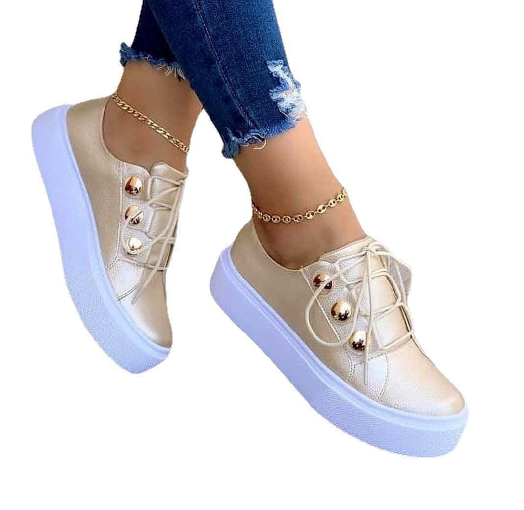Damen Sneaker Elegant Gold Schnürsenkel Modisch