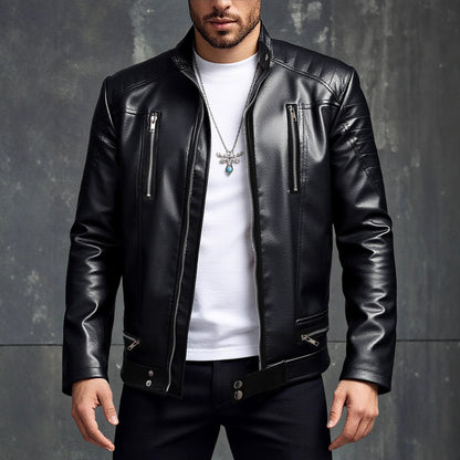Herren Lederjacke Bikerstyle Asymmetrisch Reißverschluss - BerlinGlamour