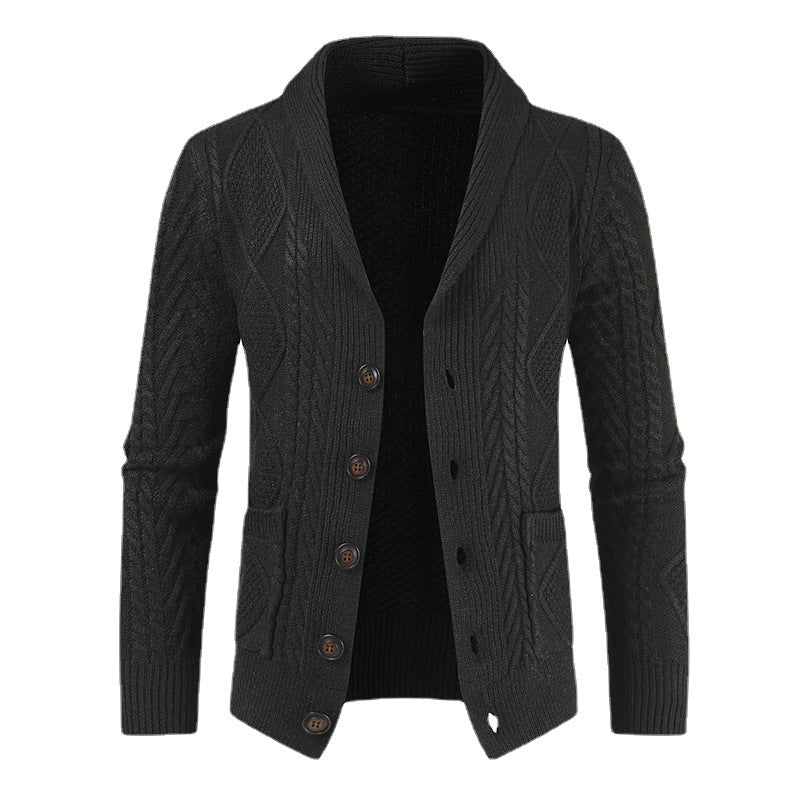 Herren Strickjacke Modern Zopfmuster Schalkragen Elegant