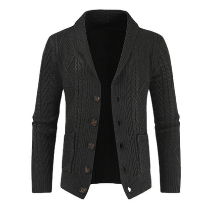 Herren Strickjacke Modern Zopfmuster Schalkragen Elegant