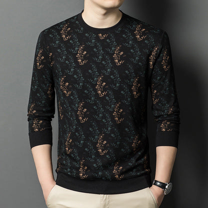 Herren Langarmshirt Floralmuster Hochwertig Elegant