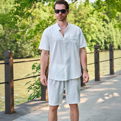 Herren Kurzarmhemd Set mit Shorts und Stehkragen Modern