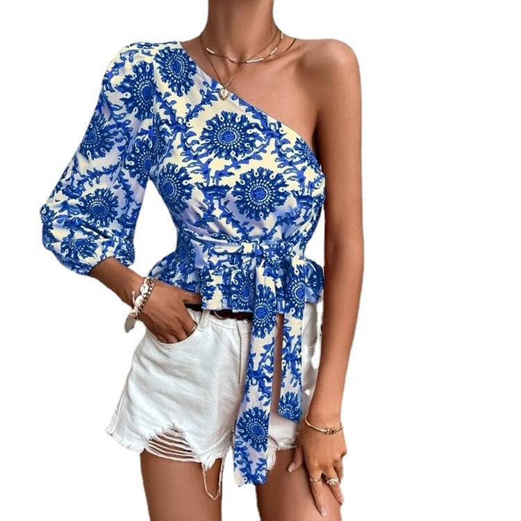 Damen Oberteil Asymmetrisch Voluminöser Ärmel Modern