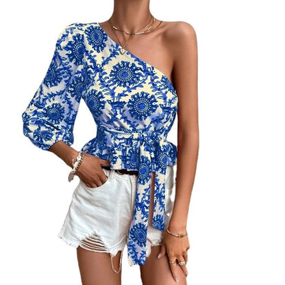 Damen Oberteil Asymmetrisch Voluminöser Ärmel Modern