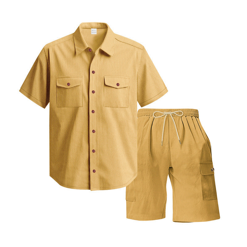 Herren Kurzarm-Shirt und Cargo-Shorts Set Modern Elastisch Mit Taschen