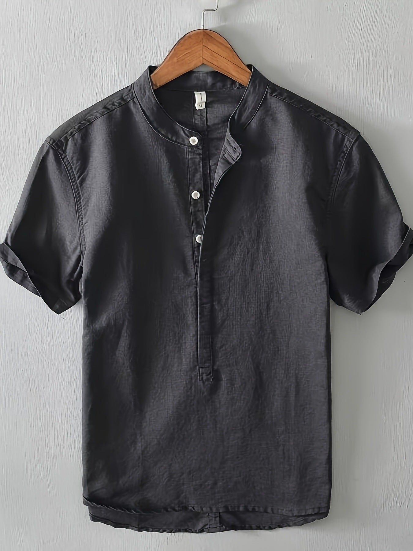 Herren Hemd Kurzarm Stehkragen Modern Elegant