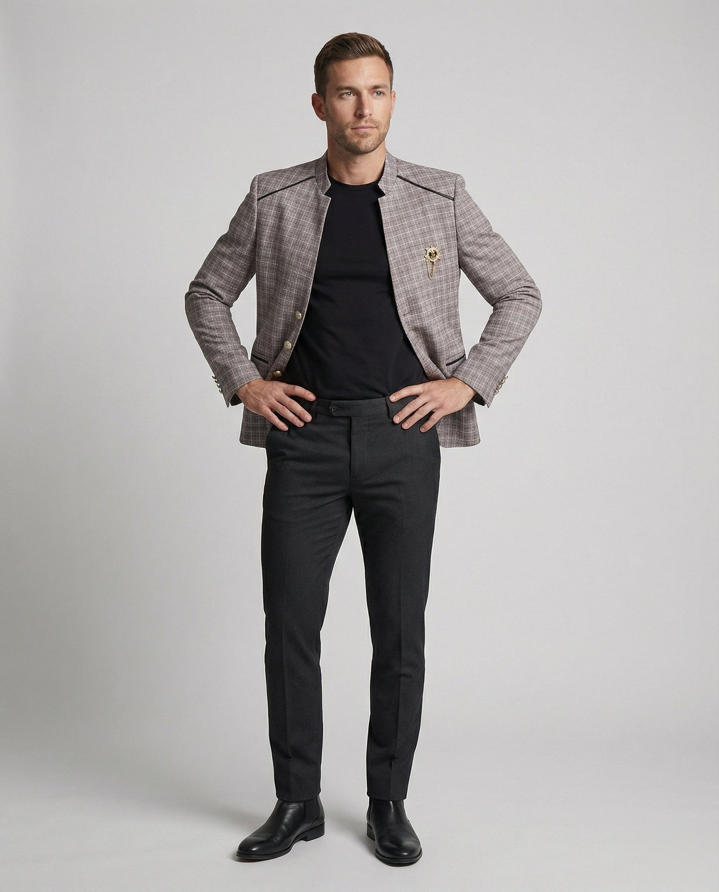 Herren Blazer Stehkragen Karo Modern
