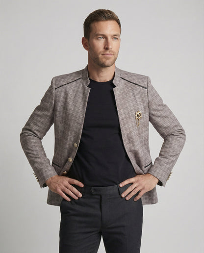 Herren Blazer Stehkragen Karo Modern - BerlinGlamour
