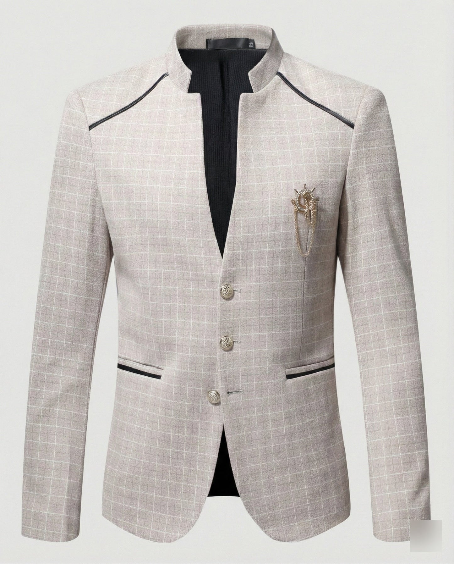 Herren Blazer Stehkragen Karo Modern