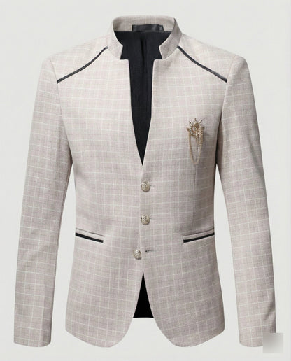 Herren Blazer Stehkragen Karo Modern