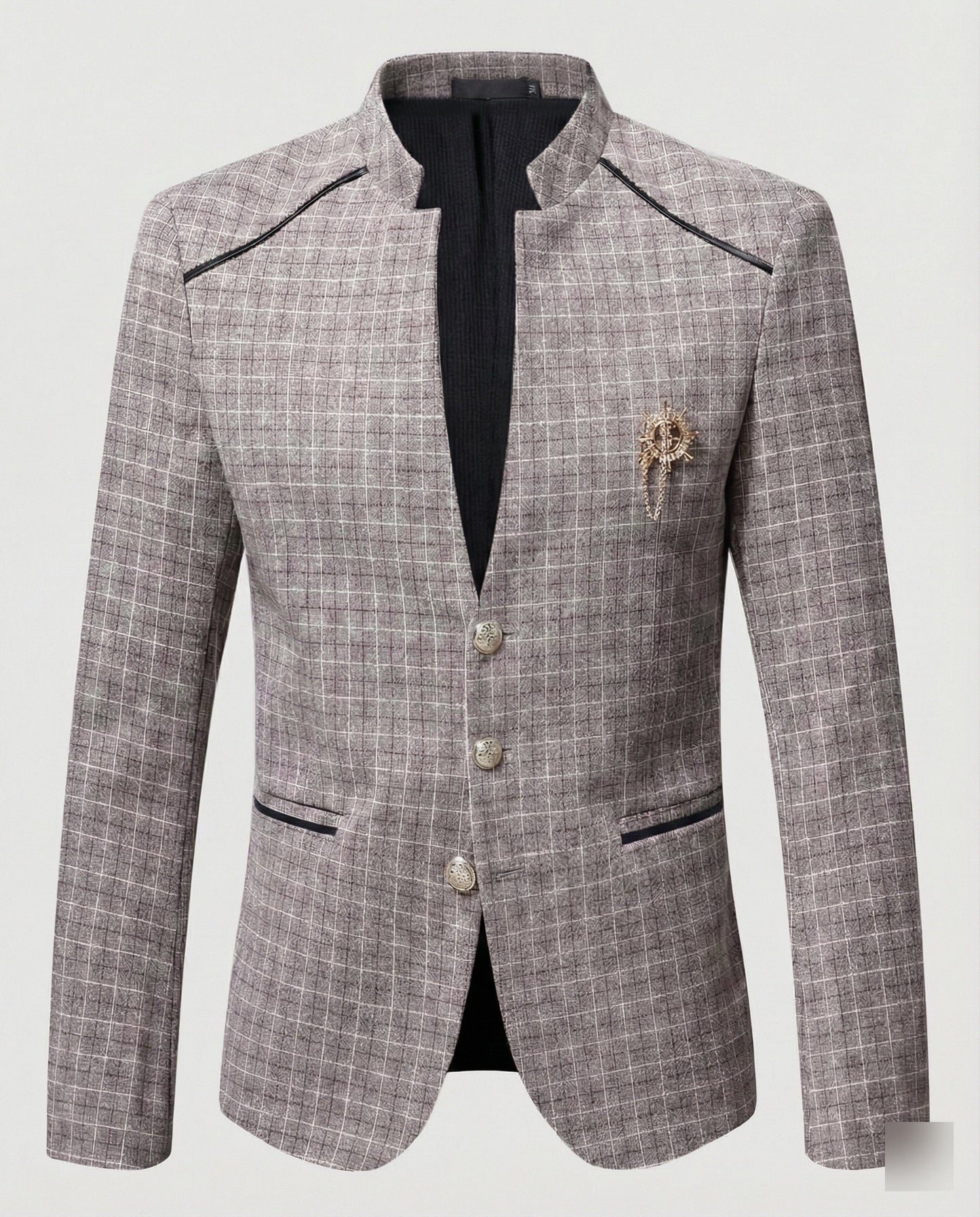 Herren Blazer Stehkragen Karo Modern