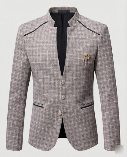 Herren Blazer Stehkragen Karo Modern