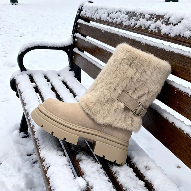Damen Winterstiefel Warm Kuschelig Fellrobust