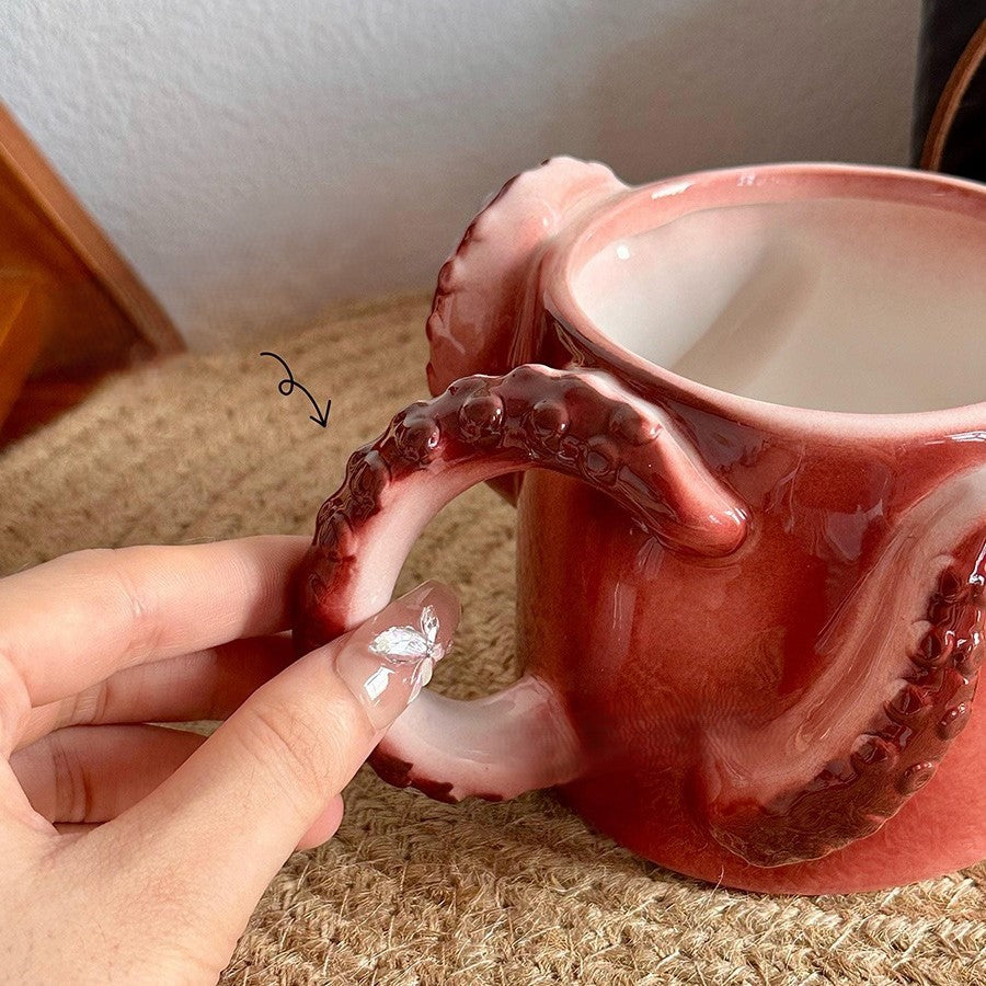 Keramik Kaffeebecher Oktopus Design Farbenfroh