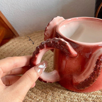 Keramik Kaffeebecher Oktopus Design Farbenfroh