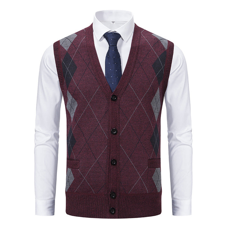 Herren Strickjacke Rautenmuster Elegante mit Taschen