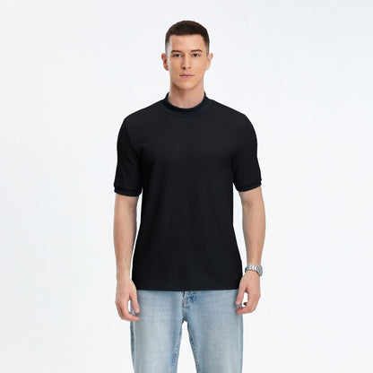Herren T-Shirt Kurzarm Modern Stehkragen Strukturstoff