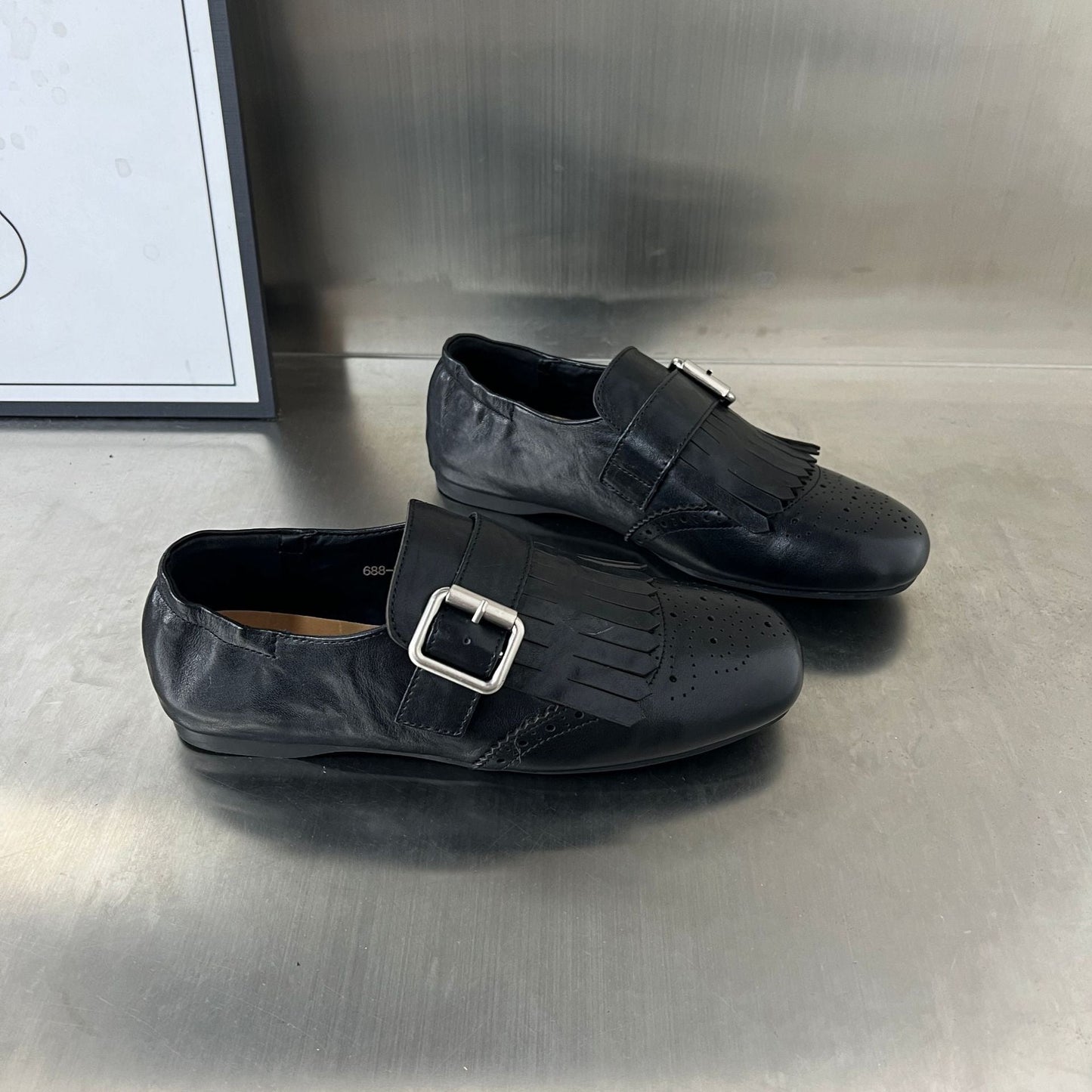 Damen Mokassins Elegante Fransen Design Schnalle Schuhe