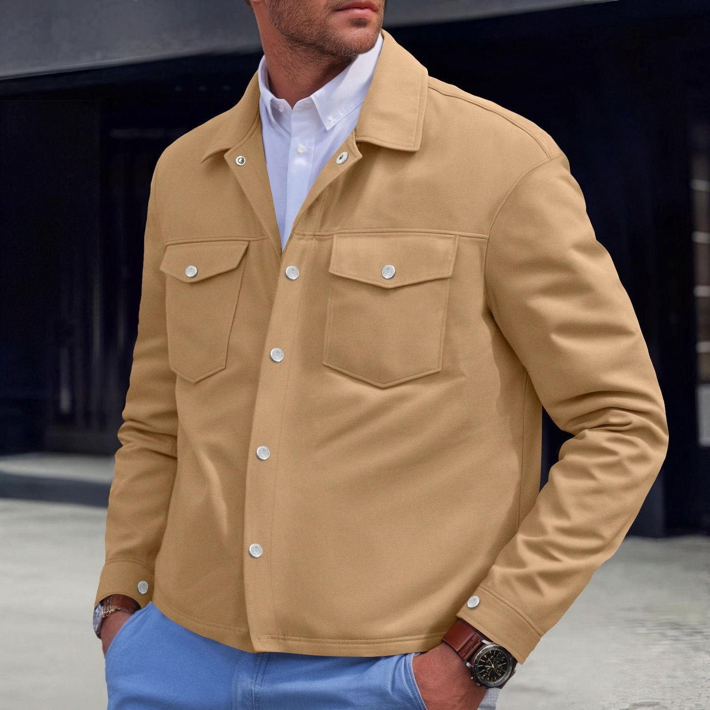 Herren Hemdjacke Modern mit Brusttaschen Schnitt Slimfit