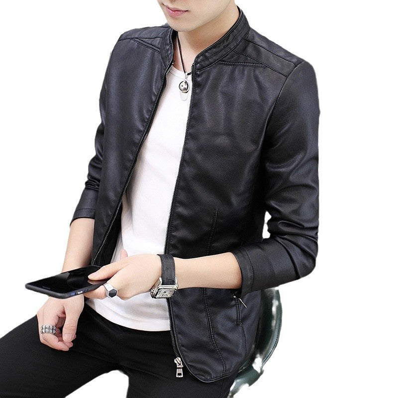 Herren Lederjacke Modern Slim Fit Schwarz