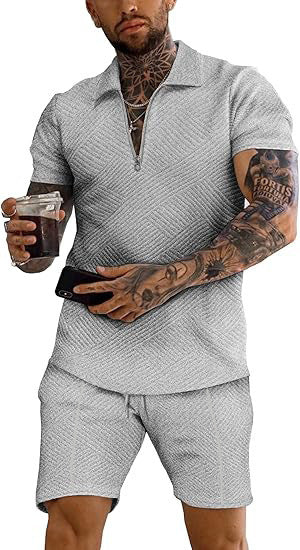 Herren Sportset Oberteil Shorts Strukturiert Modern