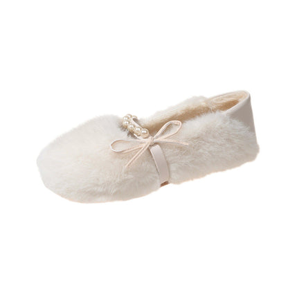 Damen Hausschuhe Weich Fell Perlen Elegance