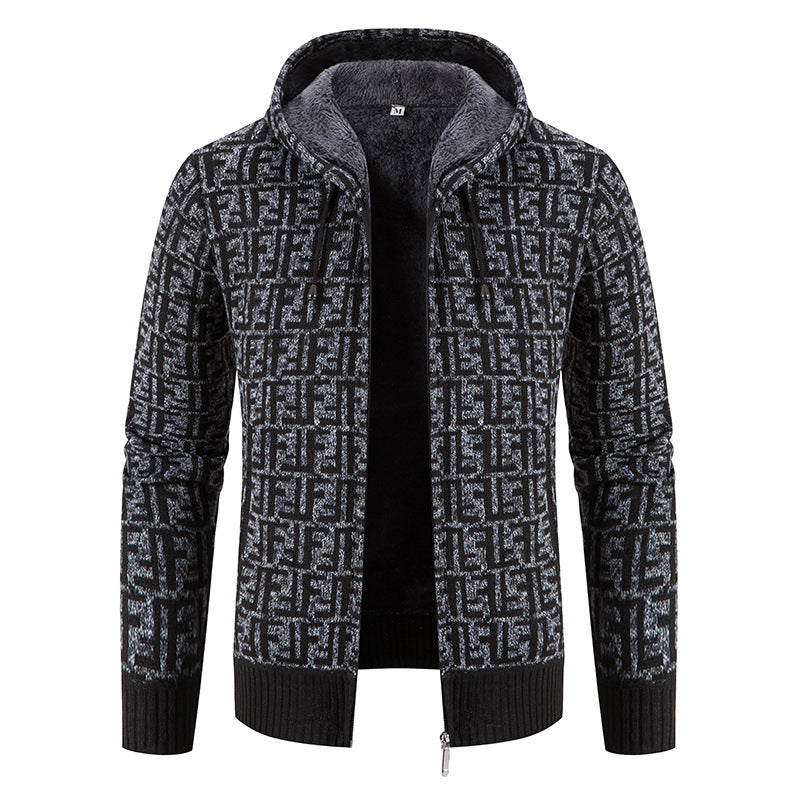 Herren Strickjacke Modern mit Kapuze und Muster