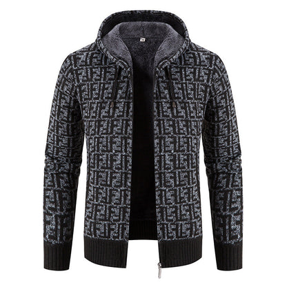 Herren Strickjacke Modern mit Kapuze und Muster