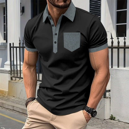 Herren Kurzarmhemd Modern mit Kontrastkragen und Tasche