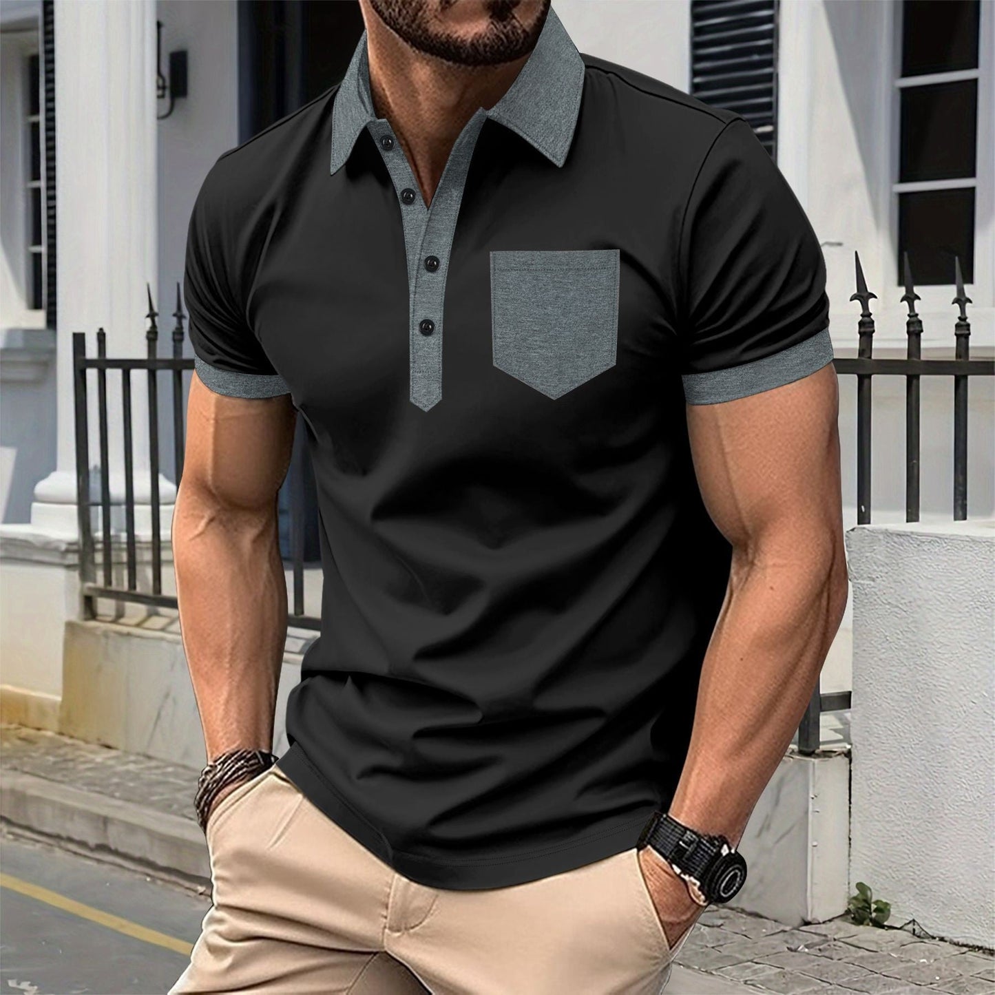 Herren Polohemd Modern Farbkontrast Slimfit