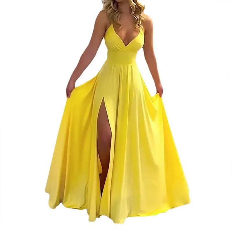 Damen Maxikleid V-Ausschnitt Figurbetonter OberteilSexy Abendkleid