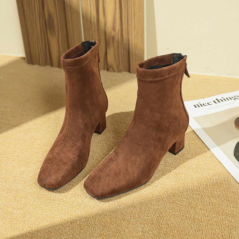 Damen Stiefeletten Blockabsatz Wildleder Elegant - BerlinGlamour