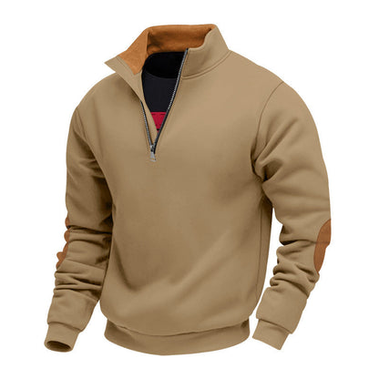Herren Pullover Stehkragen Sportlich Leder Akzente