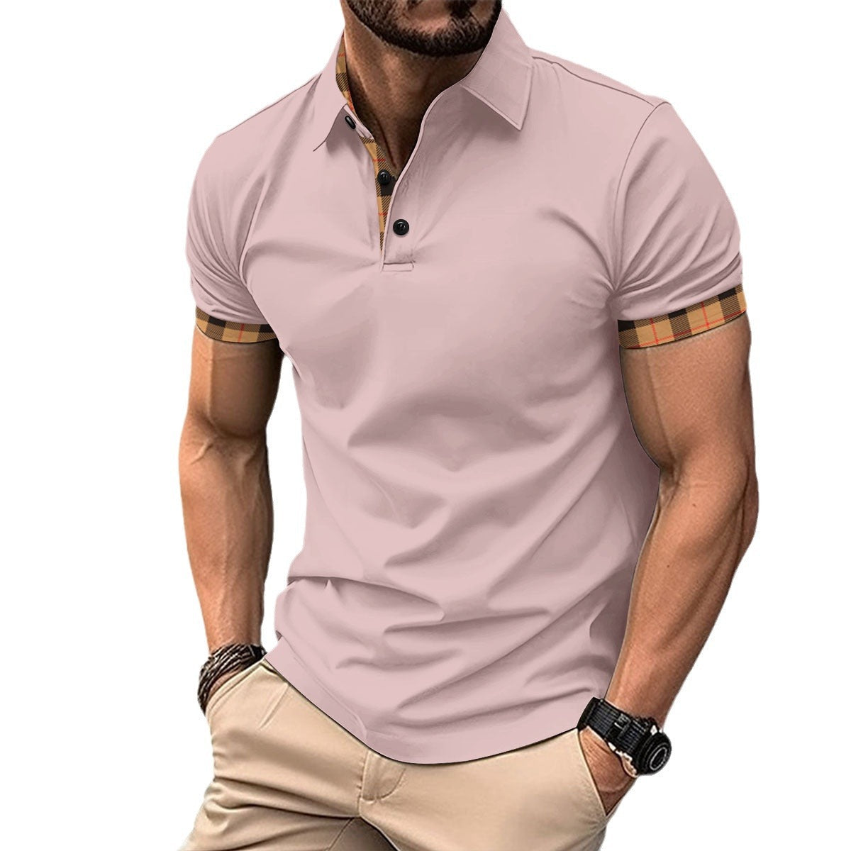 Herren Polohemd Modern mit Kontrastärmeln Slim Fit