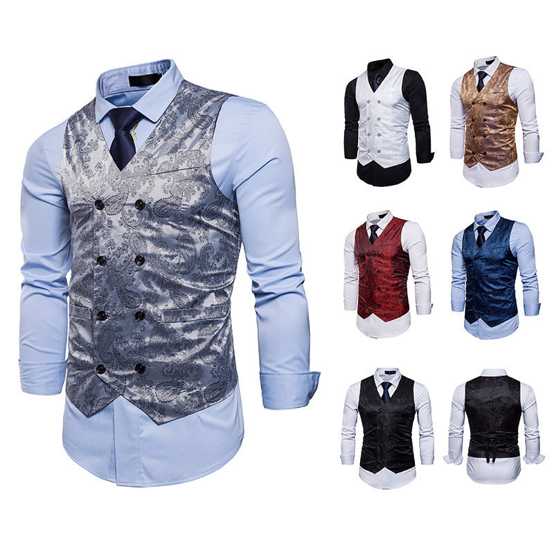 Herren Weste Elegant Jacquard Doppelt Knöpfe Slim Fit