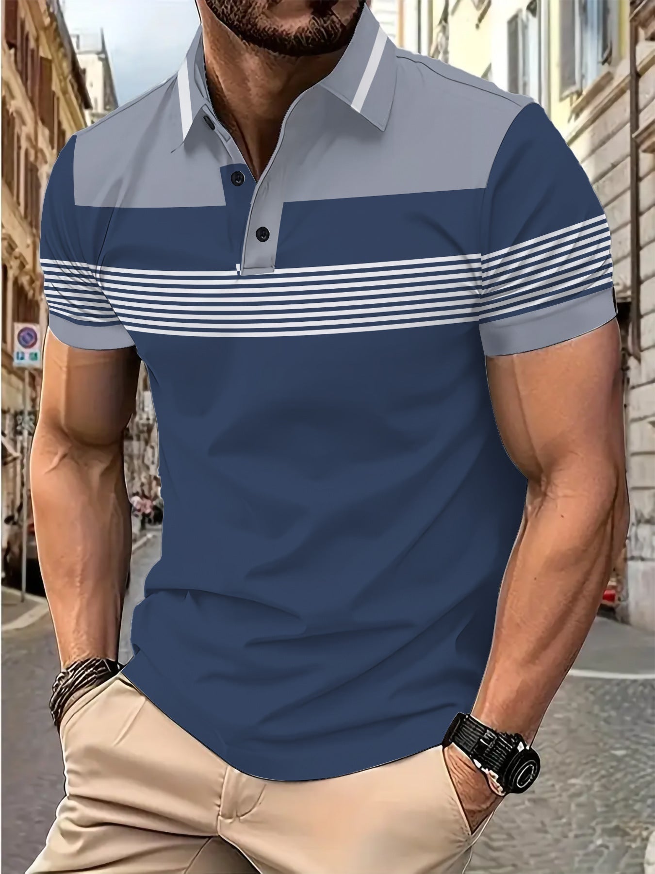 Herren Poloshirt Modern Streifen atmungsaktiv